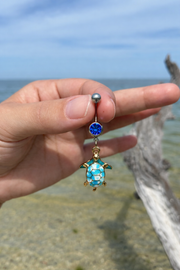 Turquoise Sea Turtle & Dolphin Fin Belly Ring